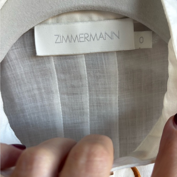 Zimmermann White Blouse Ruffle and Brown Embroidered Trim, Size 0 XS - Picture 11 of 11